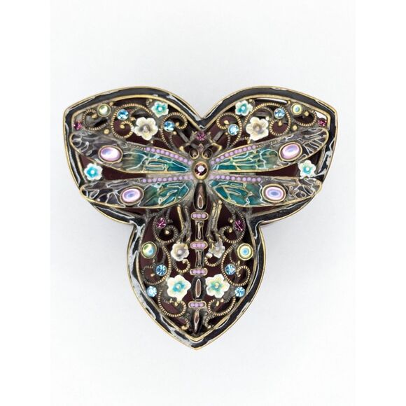 Dragonfly Glass Trinket Jewelry Box Enamel Crystal Lid Purple Fairy Keepsake - Picture 4 of 8